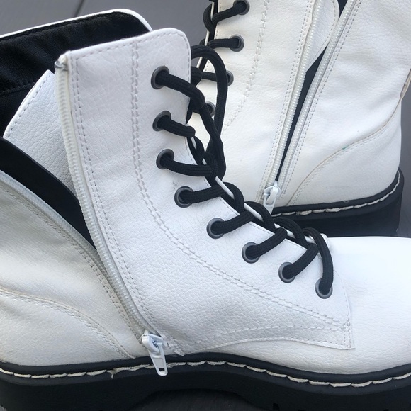 White Harley Lace-up Combat Moto Boots sz 7,5 - Picture 9 of 15